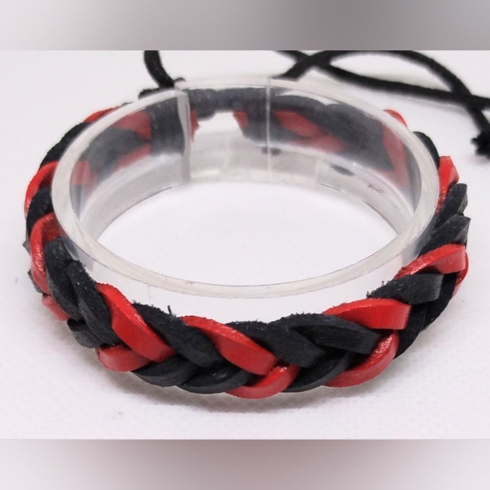 Men's bracelet leather braided‎ black Red new e94
